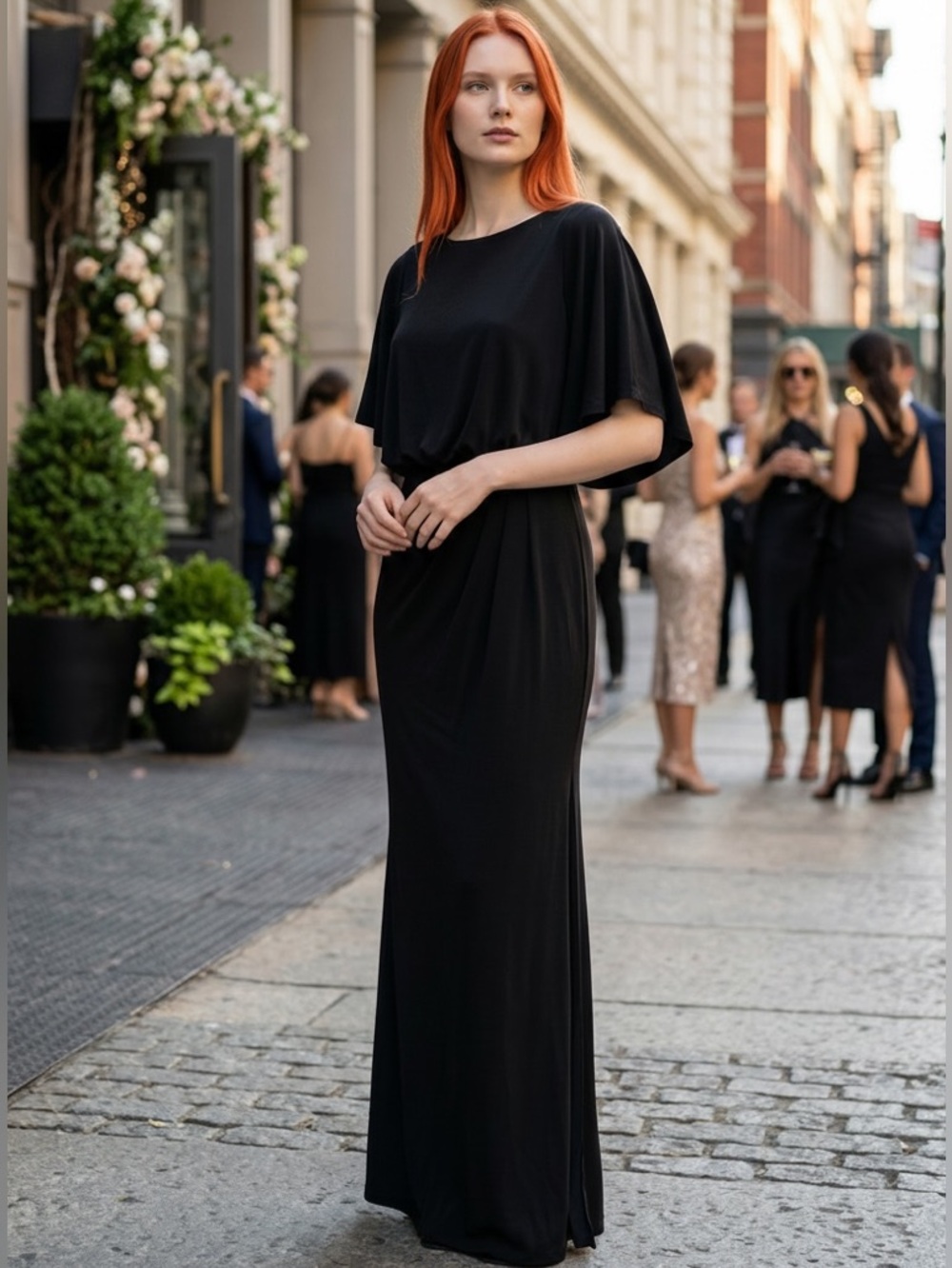 New BHLDN Lena Jersey Flutter Sleeve Maxi Dress Women's Size 2 Black Classic